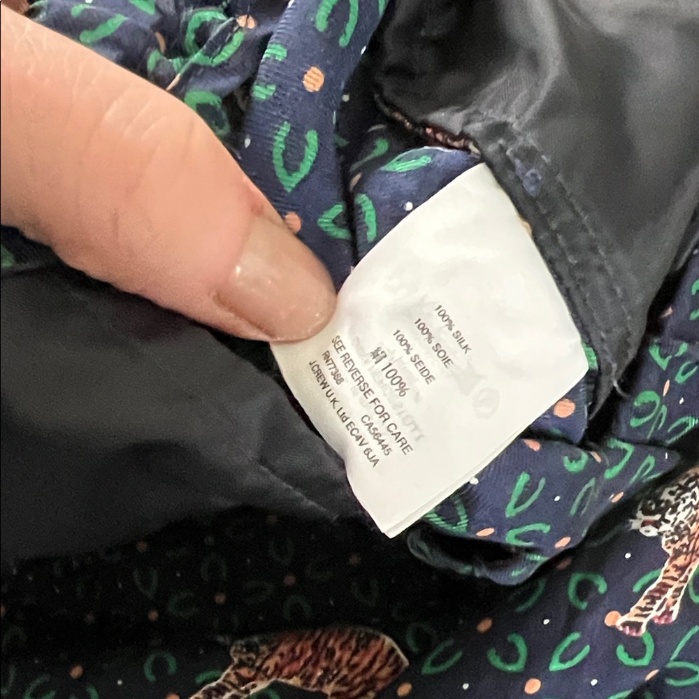 J Crew 10 Navy Silk Pants with Pink Tiger Print - Picture 5 of 6